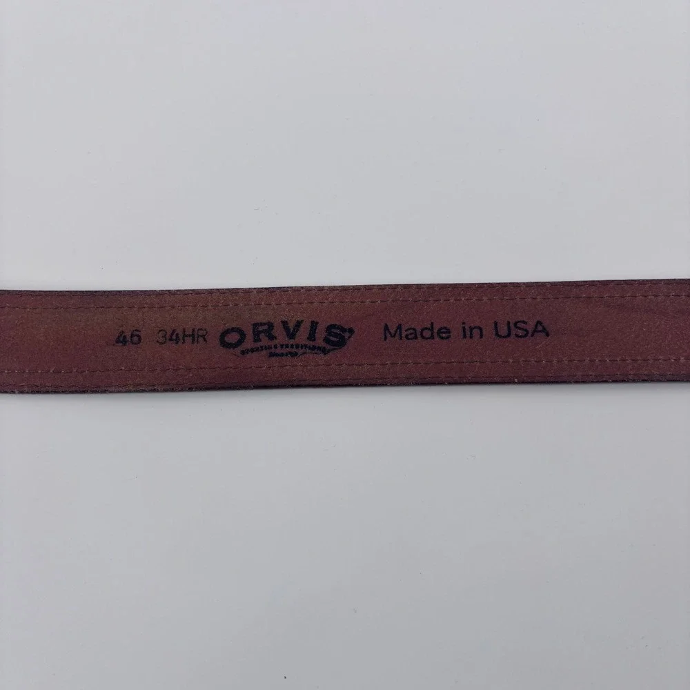 Orvis Leather Belt Mens 46 Burgundy Solid Brass‎ Buckle USA Made Rugged Heritage